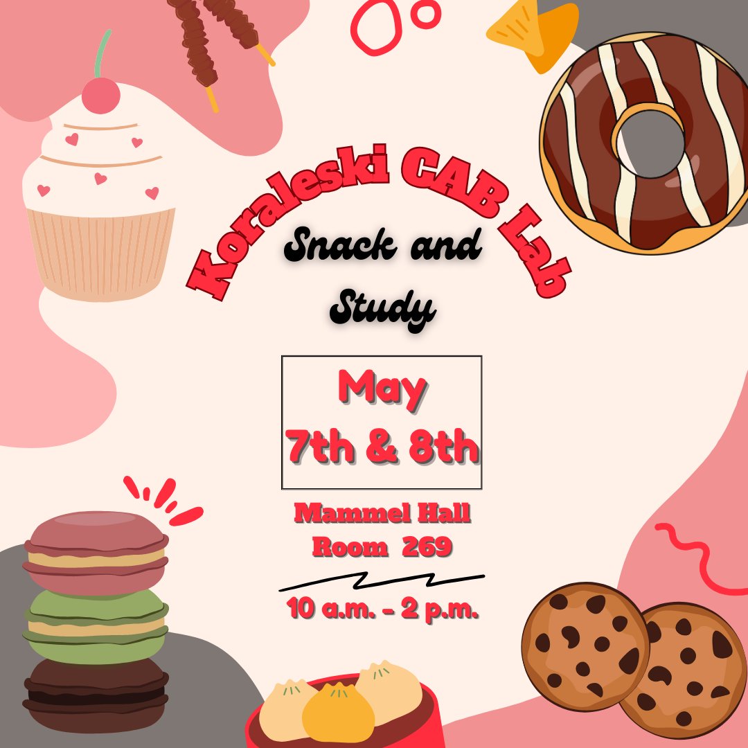 Craving a sweet treat? Join us at Mammel Hall, Room 269, for a delicious study session! Fuel up with snacks while diving into your studies, and remember our walk-in study sessions happening simultaneously. See you there!
 #SnackAndSucceed