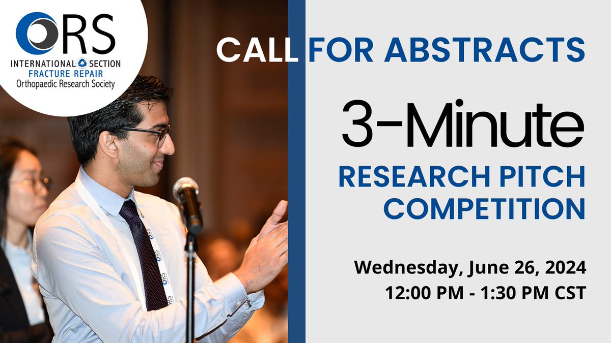 Submit your abstracts for the 2024 ISFR 3-Minute Research Pitch Competition. Selected participants get 3 mins to showcase their work on bone biology, regeneration, fracture repair, or trauma. Winner featured by ISFR and wins up to $500! Submit by June 5: bit.ly/3WoZLCu