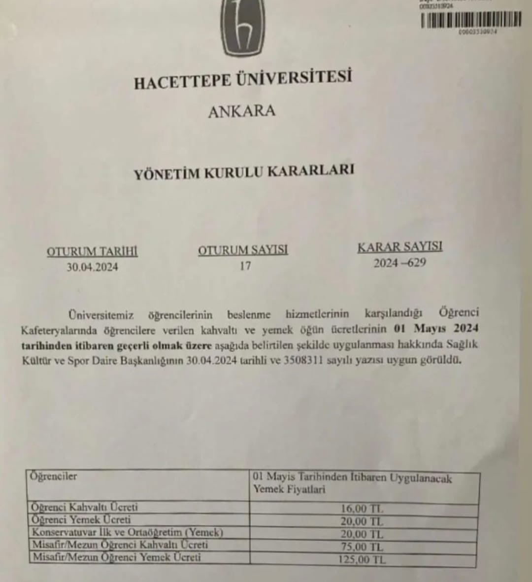 Hacettepe Üniversitesi idaresi, 15₺ olan yemekhane ücretine %33,3 oranında zam yaptı. Böylece yemek ücreti 20₺’ye yükselmiş oldu.

Müşteri değil öğrenciyiz. Ulaşılabilir ve nitelikli yemekhane hakkımız!

Yapılan zamlar geri çekilsin!