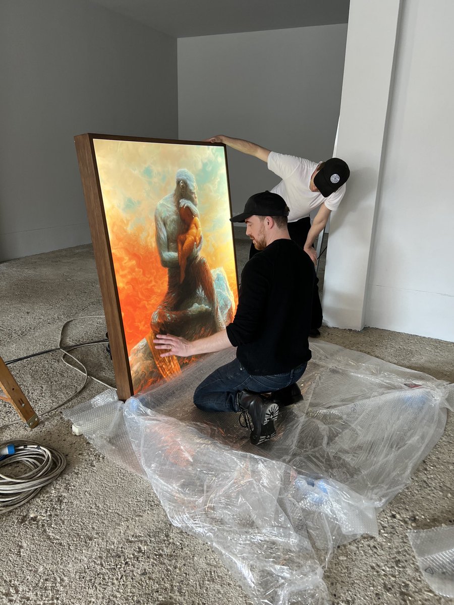 Sam and Lukas testing the first piece for the exhibition. April 5, 2024