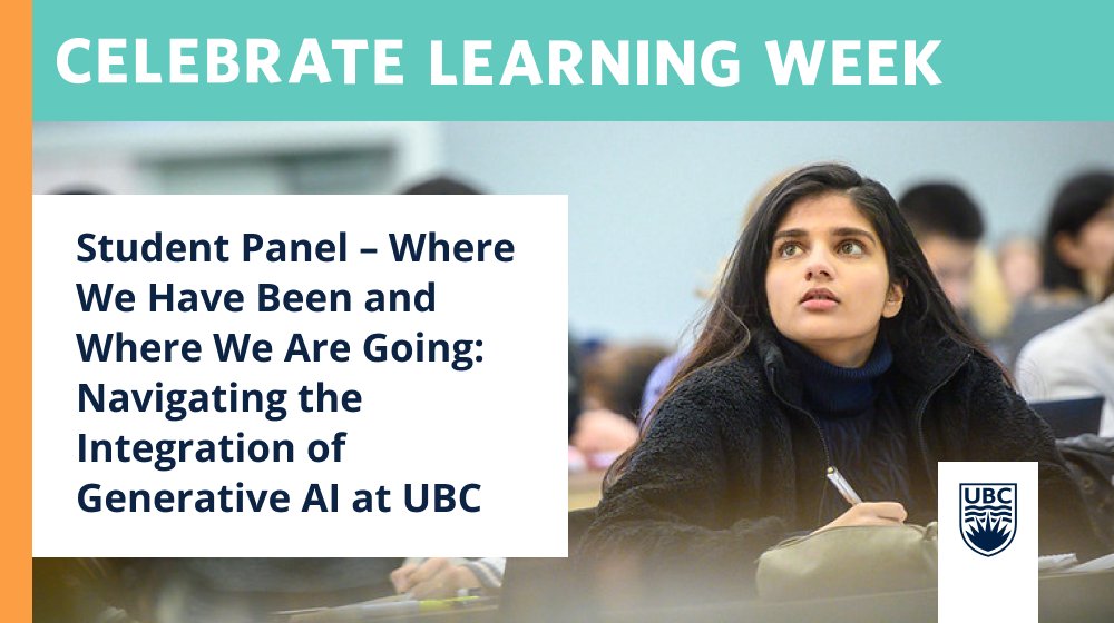 Tackle the concerns and ethical considerations of using generative AI in higher education with insights from UBC students. May 7 | 9:30–11 am | Online Register bit.ly/3U29L30