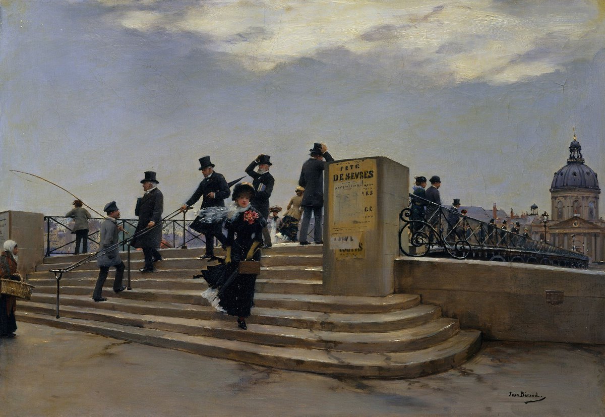 Le Pont des Arts par grand vent, peint par Jean Béraud vers 1880, aujourd'hui conservé au Metropolitan Museum of Art à New York