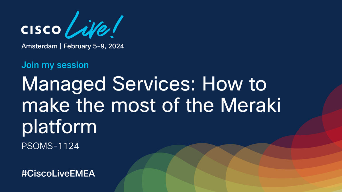 Join us at #CiscoLiveEMEA for 'Managed Services: How to make the most of the Meraki platform'. Perfect for both new and existing MSPs using the Meraki platform.

Discover the latest enhancements to boost your operations. #GoManaged #ManagedServices #Meraki cs.co/6017jOayT