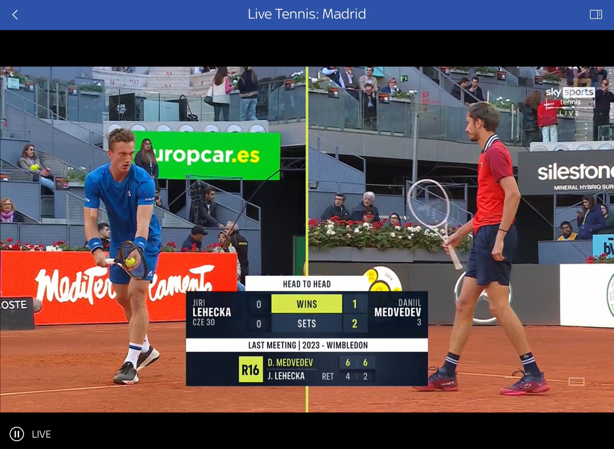 I arrived home on time for the 2 night matches @ #MadridOpen Can Lehecka do anything against Daniil ?? This titles is Daniil’s….to lose