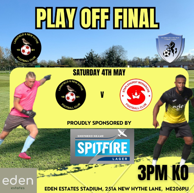 ⭐⭐SCEFL DIVISION ONE FINAL⭐⭐

Larkfield & New Hythe V Staplehurst

KO 3pm

Clubhouse will be open from 11:30am serving hot and cold drinks- we are expecting a busy one so please be mindful with parking.

Andys Food Factory Aylesford will be serving hot food!