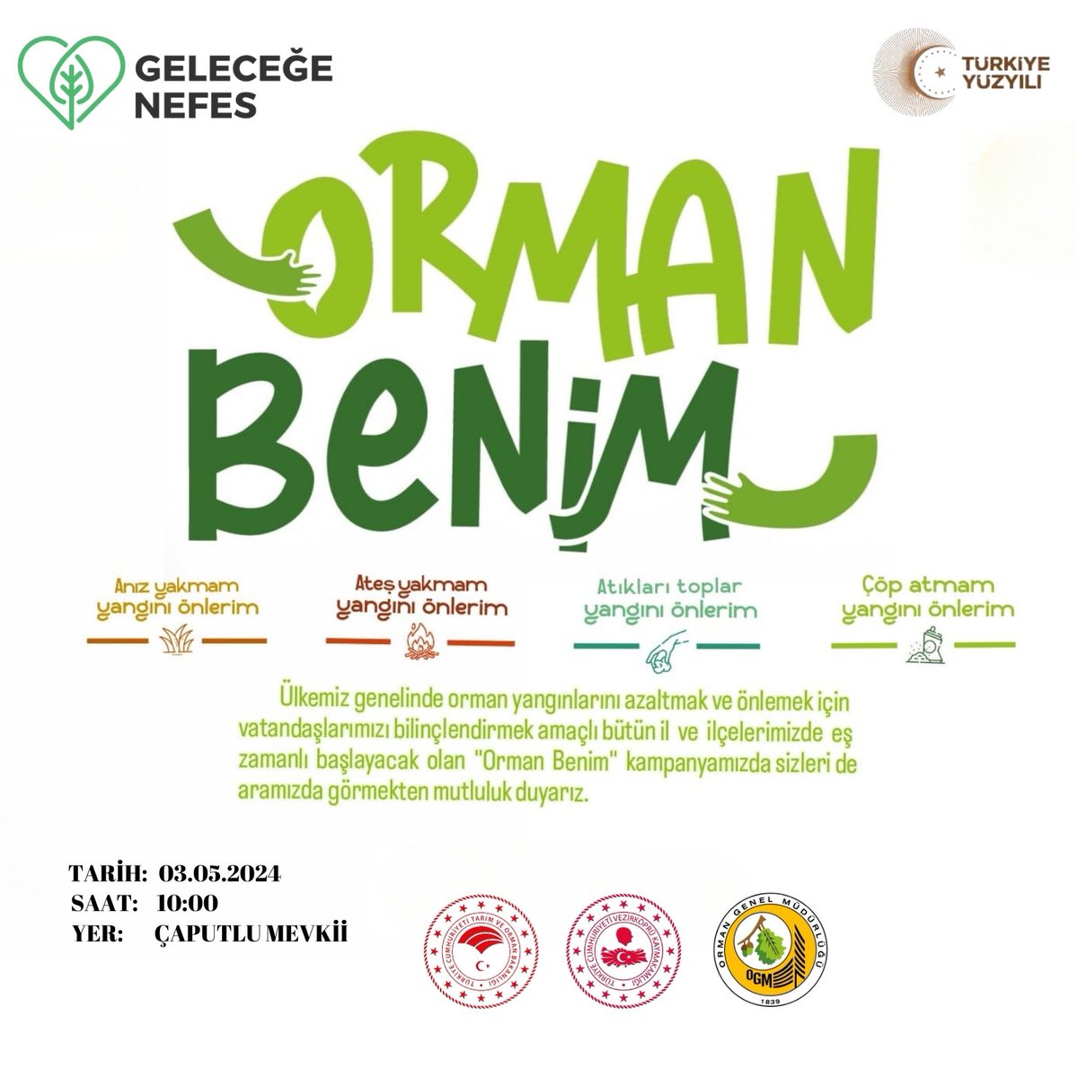 🌿Orman yangınlarını azaltmak ve önlemek amacıyla düzenlenen #OrmanBenim kampanyası başlıyor!

#OrmanBenim diyen herkesi bekliyoruz.

🗓️ 03.05.2024 Cuma
🕙 10.00
📍 Çaputlu Mevkii

#YangınıÖnle 
#DoğayıKoru
#OrmanTemizliği 🚯🌳🦌
@orhantavli_ @TCSamsunValilik