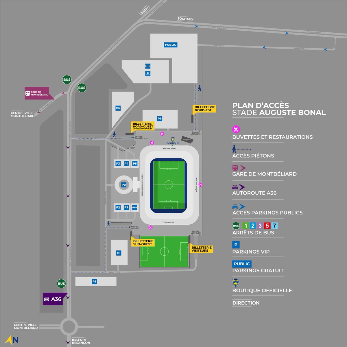 📄 Supporters du @DFCO_Officiel, 
Pour ceux qui se rendent au match demain soir, voici le plan d'accès au stade Bonal. 

📍 Rue de l'Étang, 25200 Montbéliard
🎟️ Billet à 5€
🚗 Parking à disposition
🍟 Buvette à disposition du parcage