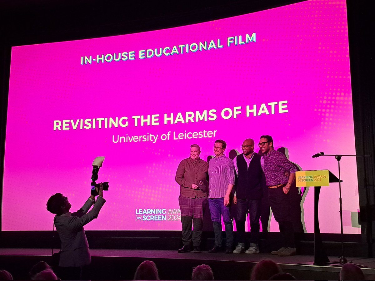 cjrw's tweet photo. Congratulations to the @uniofleicester team for winning the #LearningOnScreen Educational Film Award for video Revisiting The Harms of Hate #LoSawards https://t.co/BWgB8GNUZD