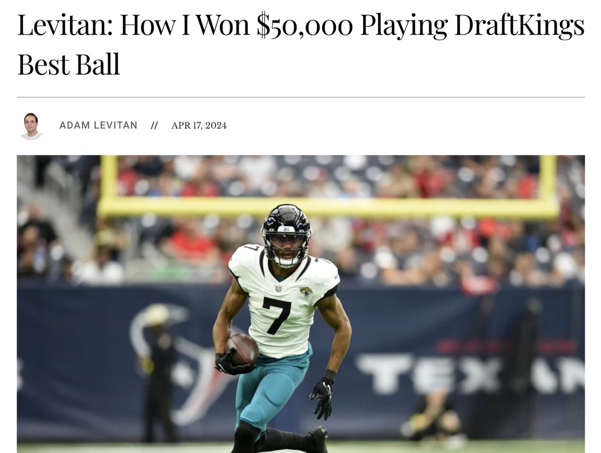 DraftKings has launched their NFL Best Ball contests for 2024. Our Best Ball sub is $40, here are some things that can help: 1. @JustinHerzig on how to adjust to DK's format: establishtherun.com/herzigs-draftk… 2. How I think about drafting on DK: establishtherun.com/levitan-how-i-… 3. @notJDaigle on…