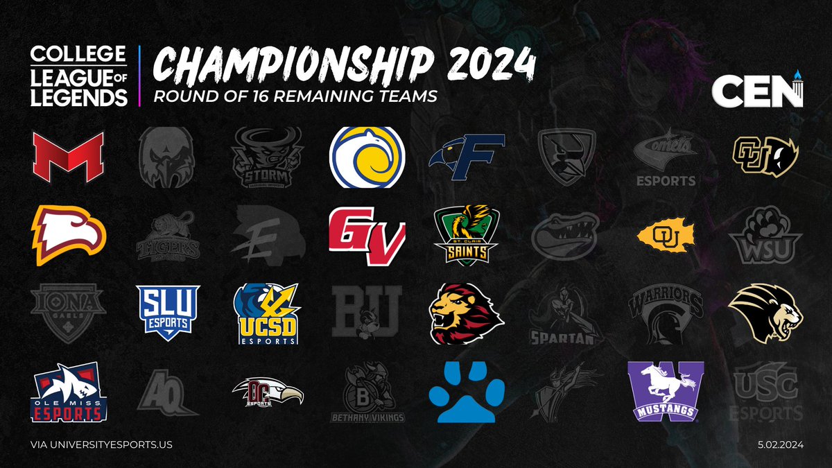 The 2024 CLOL College Championship is heating up 🔥 Check out the 16 teams remaining in the competition: