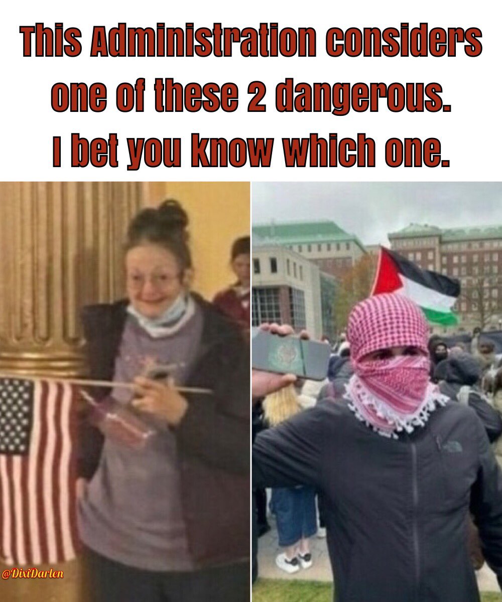 How did we get to this point, America⁉️ ⁉️When did a praying Grandma, waving an American flag become dangerous? ⁉️When did a masked man with a Palestinian flag become just another college protest?