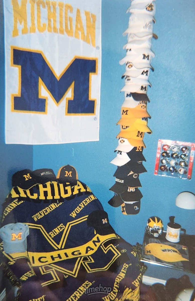GoBluefromTX77's tweet photo. I used to be obsessed with buying every #Michigan hat I could find. It didn't help that I managed stores at #HatWorld/#Lids for 6.5 years. I had only worked there for about 3 years at this point, so this wasn't the entire collection...just the start. https://t.co/kc9l6B5Tum