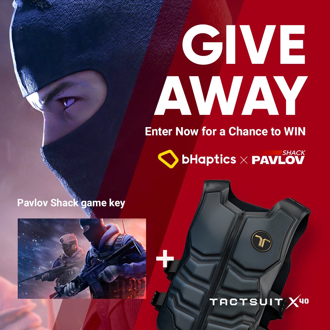 🚨EPIC GIVEAWAY🚨 Pavlov Shack latest update includes official bHaptics support on #MetaQuest⚡️ To celebrate @bHaptics & @davevillz are giving away a TactSuit X40 & Pavlov Shack 🔑 Hit the link to enter👉gleam.io/83kdb/pavlov-s… Giveaway ends May 10th. Good Luck 💫 #vr #ad