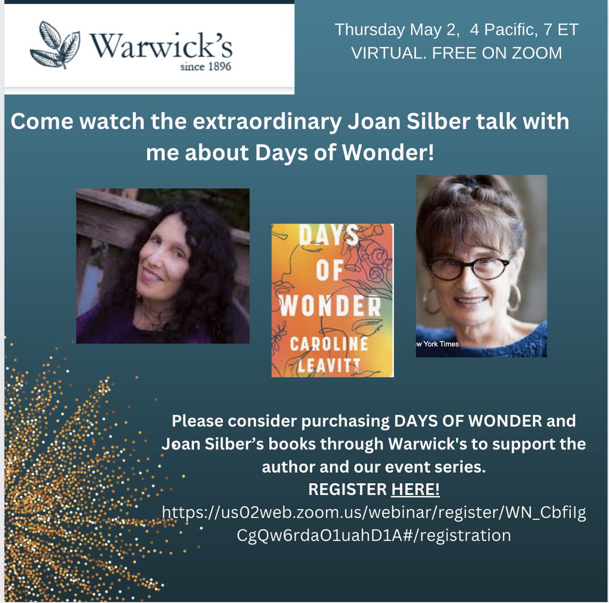 TODAY AT four Pacific, 7 eastern. I know this is supposed to be about me, but JOAN SILBER, PEOPLE!!! JOAN SILBER!!! @joansilber