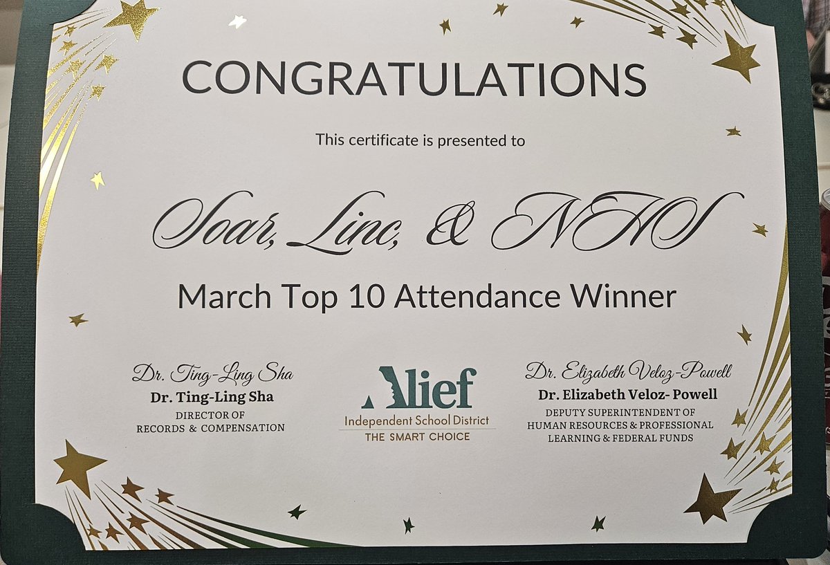 It's another great day for the staff at SOAR/LINC ... Top 10 Attendance Winner (again, but who is counting)! Thank you staff for your commitment to our students! #VamosSOARLINC #WeAreAlief #goodstuff #AttendanceMatters