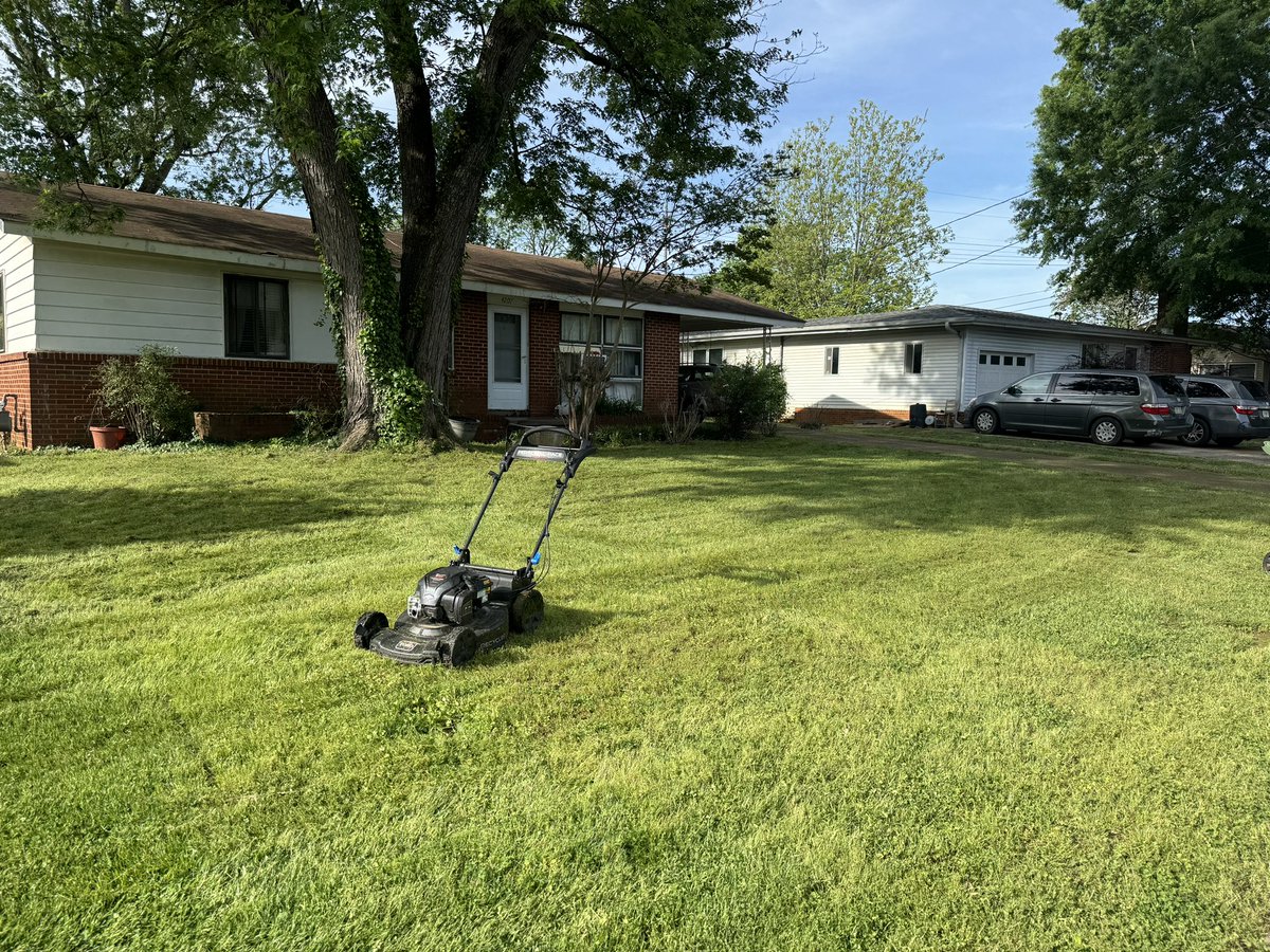 This morning I had the pleasure of mowing Ms. Johnson’s lawn . At the time of mowing , she was inside resting . Making a difference one lawn at a time .