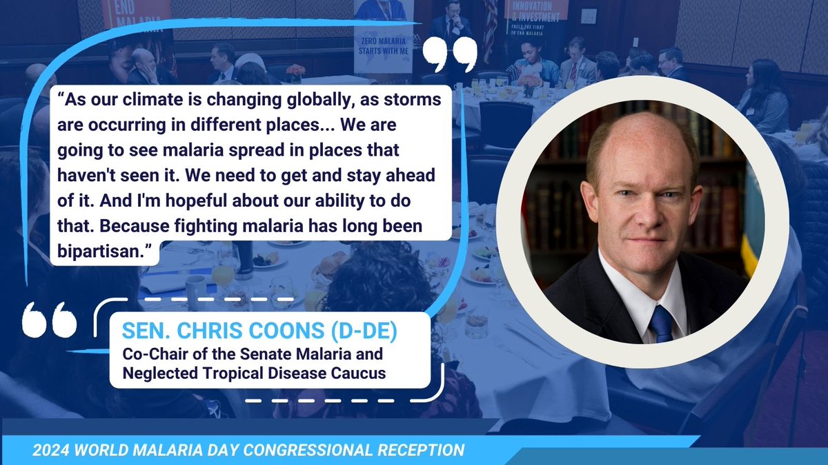 Strong bipartisan support in Congress is essential in our fight to #BeatMalaria. 🤝 We're grateful for Senator @ChrisCoons' longstanding commitment to ending this deadly disease.