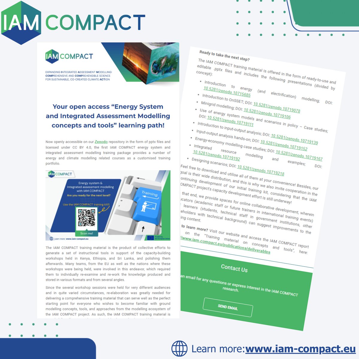 💡 Have you read our latest #pressrelease about the first @IAM_COMPACT #energysystem & integrated assessment modelling (#IAM) training package? 
Access it now & download it here: preview.mailerlite.com/f3u2t2k0g6 

#iamcompact #trainingmaterial #climatechange #energymodelling