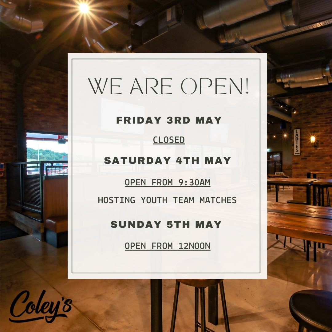 🤎 Coley's weekend opening times 🍻 It's bank holiday weekend! Why not join us for a pint this Sunday?