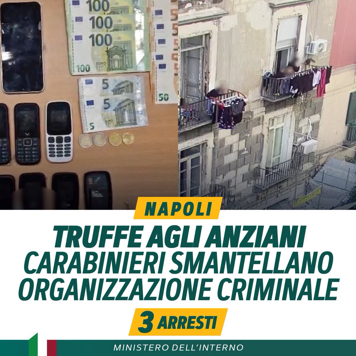 I @_Carabinieri_ hanno arrestato a Napoli 3 soggetti, membri di una banda criminale che si fingevano avvocati o agenti delle Forze di Polizia per truffare persone anziane. 

I militari hanno individuato, in un appartamento, un vero e proprio call-center dove era ancora in corso…