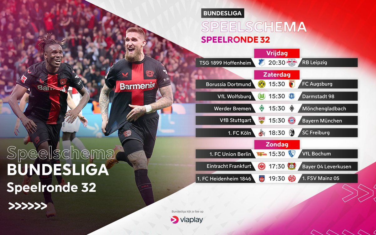 De Bundesliga nadert z'n einde 🇩🇪 Naar welke wedstrijd(en) ga jij kijken? 🤔 📺 Je ziet alle wedstrijden live bij ons op Viaplay! ➨ viaplay.com/nl-nl/sport/vo… #ViaplayVoetbal #ViaplaySportNL #Bundesliga