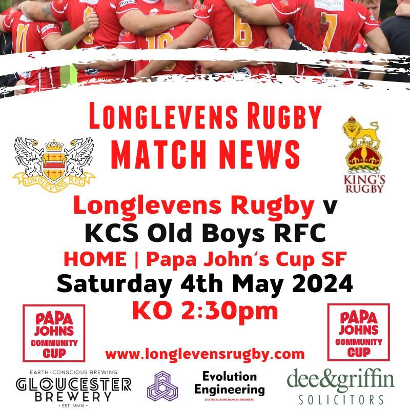 🏉 MATCH NEWS 🏉 It's Papa John's Cup semi-final weekend as Longlevens Rugby play host to KCS Old Boys RFC this Saturday, kick off 2:30pm. Both teams know they are one win away from a Twickenham final! 💪 #UpTheGriffins @deacs3