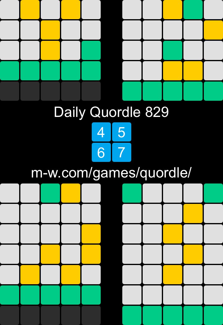 #DailyQuordle 829
4️⃣5️⃣ 🌷 
6️⃣7️⃣
m-w.com/games/quordle/