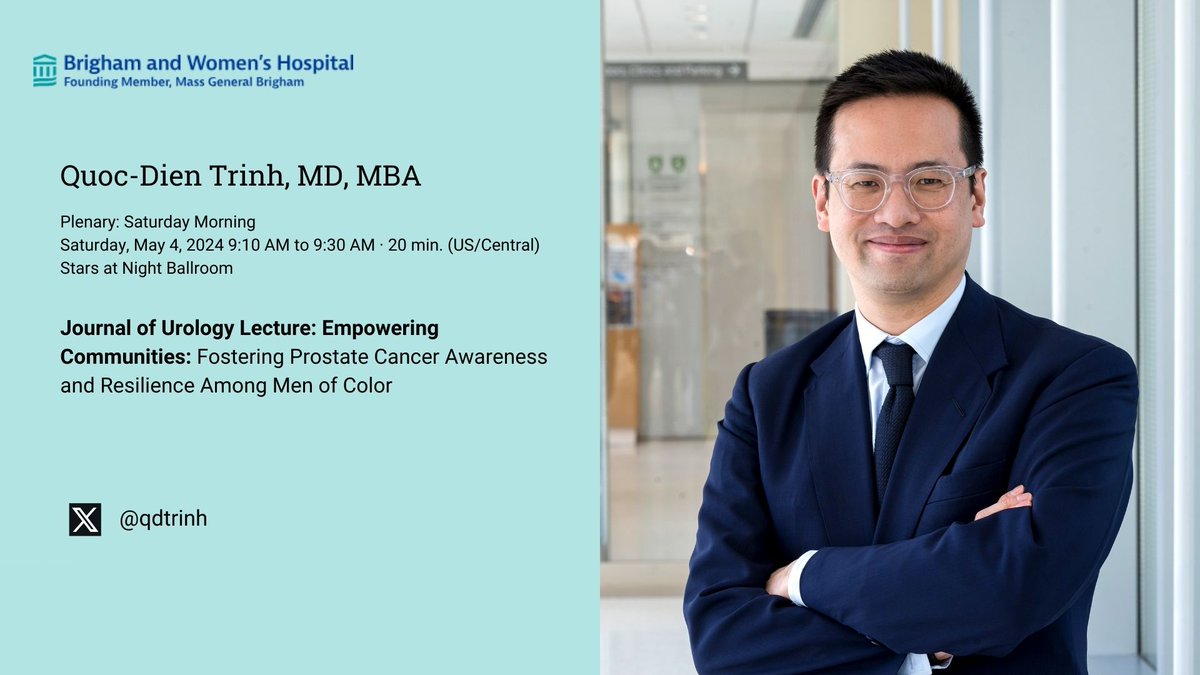 Please join @qdtrinh for the @JUrology plenary lecture⏰9:10am on Saturday May 4 'Empowering Communities: Fostering Prostate Cancer Awareness and Resilience Among Men of Color' @AmerUrological @SUO #ProstateCancer