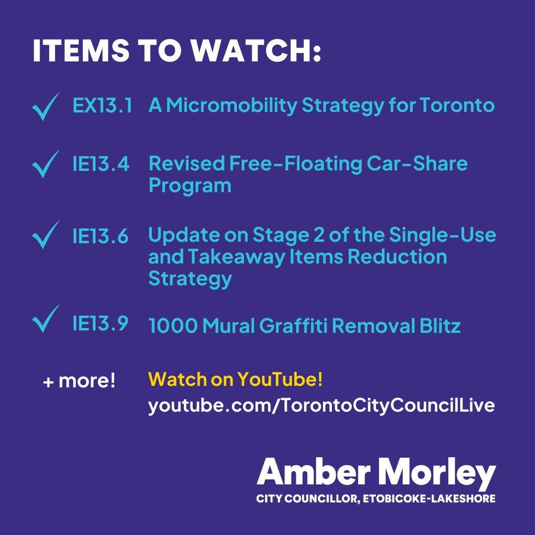 Join me virtually on Infrastructure + Environment Committee! Today’s agenda includes a micromobility strategy for Toronto, single-use + takeaway item reduction, and more.

▶️ Watch Live at: youtube.com/TorontoCityCou…