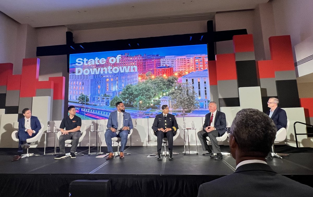 The #StateofDowntown 1st Discussion Panelists include: Meade Atkeson, Area General Manager, Sonesta Hotels and Resorts David Dochter, Principal and Co-founder, @DA_Retail Matt Klein, President, @AkridgeRE Pamela Smith, Chief of Police, @DCPoliceDept Kevin Tien, Owner, Moon Rabbit