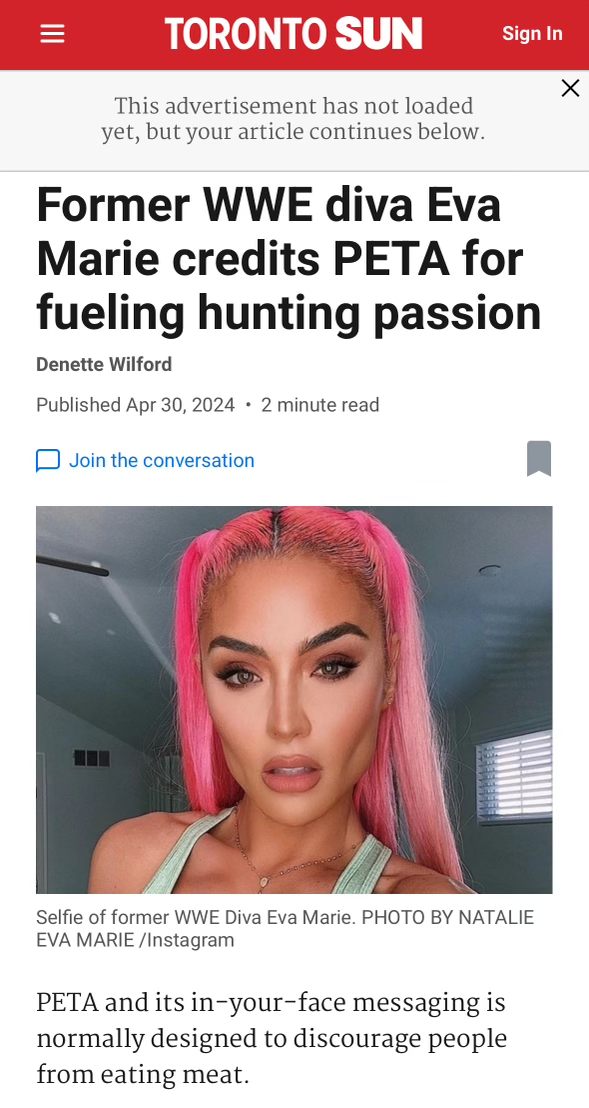 Thanks for the share @TheTorontoSun ! #PETA #hunt #hunting #hunter #NatalieEvaMarie 

Full story here: hookandbarrel.com/natalie-eva-ma…