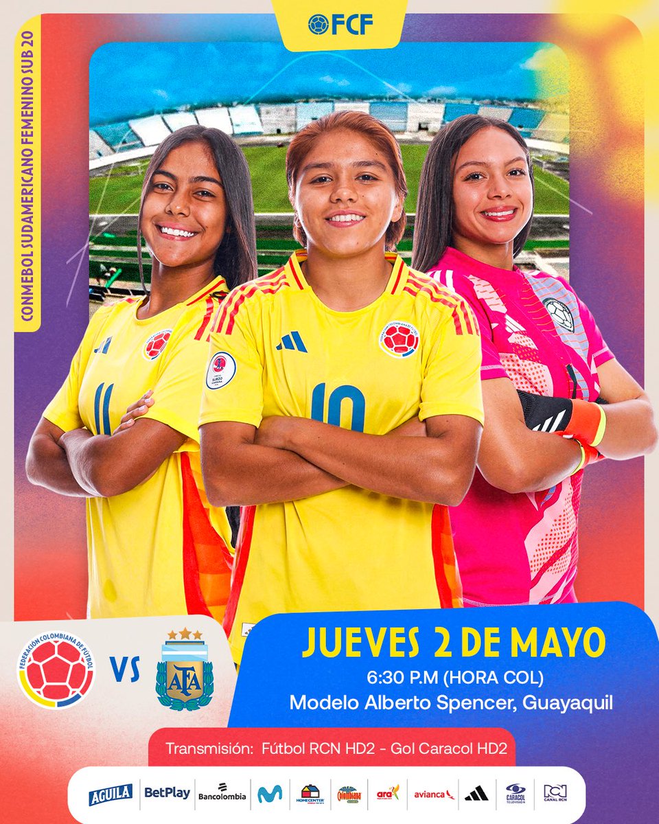 Hoy 6:30 Pm
#Sub20Fem 
@FCFSeleccionCol 🇨🇴
🆚
@Argentina 🇦🇷
#DeportesSinTapujos