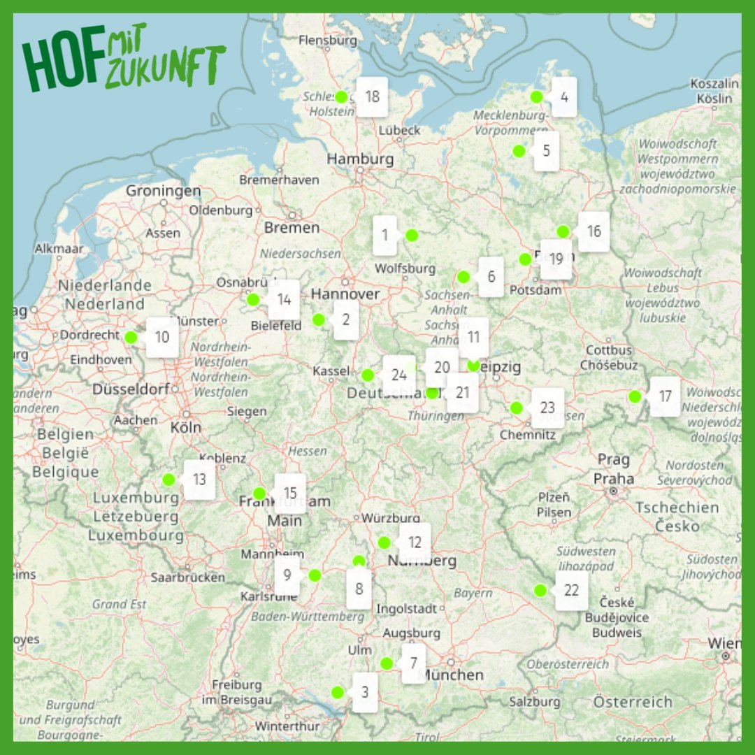 Hof mit Zukunft - wo findet das eigentlich statt? Ganz einfach: überall in 🇩🇪 24 Höfe sind dabei, um euch vom 13.-16.6. aufzunehmen: Je früher ihr euch bewerbt, desto wahrscheinlicher könnt ihr auf euren Wunschhof fahren! Bis 19.5. bewerben: wir-haben-es-satt.de/hmz #hmz24