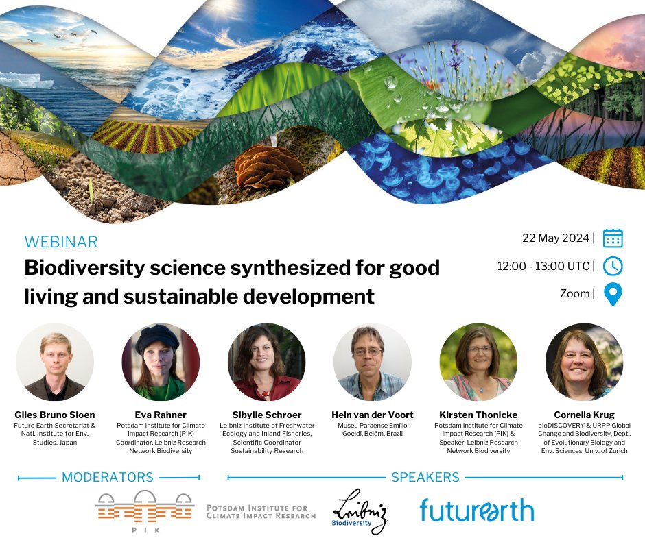 Join for an interactive discussion on some of the 2024 “10 Must Knows from Biodiversity Science” with experts Kirsten Thonicke, Hein van der Voort, @SchroerSibylle and @cbkrug. 📅22 May at 12:00 UTC Register: bit.ly/3JGfKnZ @PIK_Climate @LeibnizBiodiv