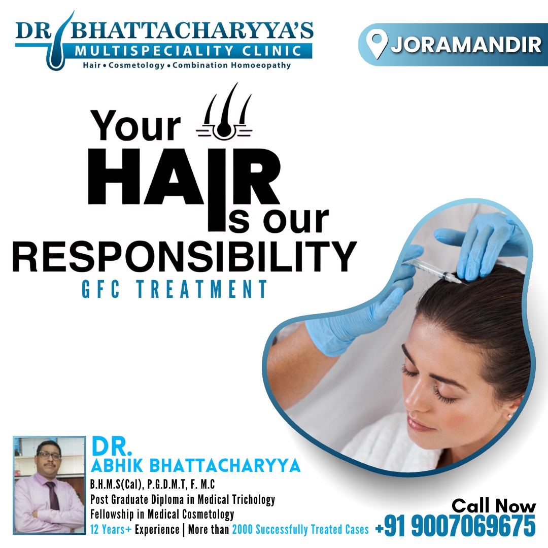 Choose DR. Bhattacharyya's multispeciality clinic for your hair loss treatment.. One stop solution for all your hair problems. 
#drbhattacharyysmultispecialityclinic , #drabhikbhattacharyya , #besthairlosstreatmentkolkata , #besthairtreatmentclinicinkolkata ,