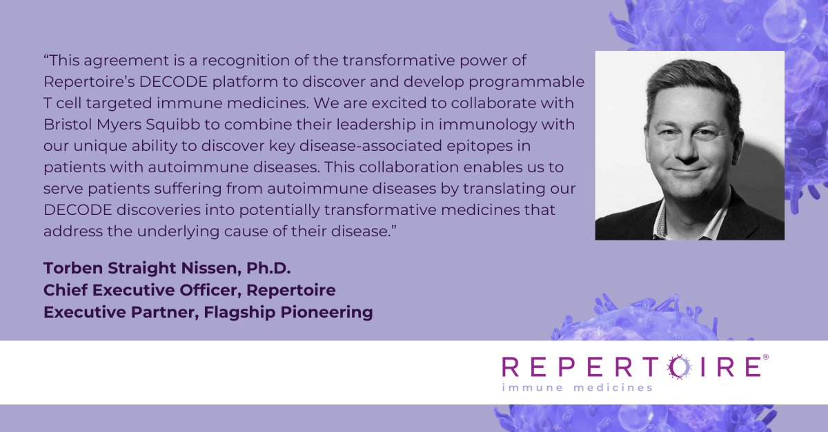 Repertoire Immune Medicines (@repertoireim) on Twitter photo Our multi-year strategic collaboration with <a href="/bmsnews/">Bristol Myers Squibb</a> aims to develop efficacious, selective, and durable treatments for patients suffering from #autoimmune disease by resetting the immune system. More here: bit.ly/3UiabRG Our multi-year strategic collaboration with <a href="/bmsnews/">Bristol Myers Squibb</a> aims to develop efficacious, selective, and durable treatments for patients suffering from #autoimmune disease by resetting the immune system. More here: bit.ly/3UiabRG
