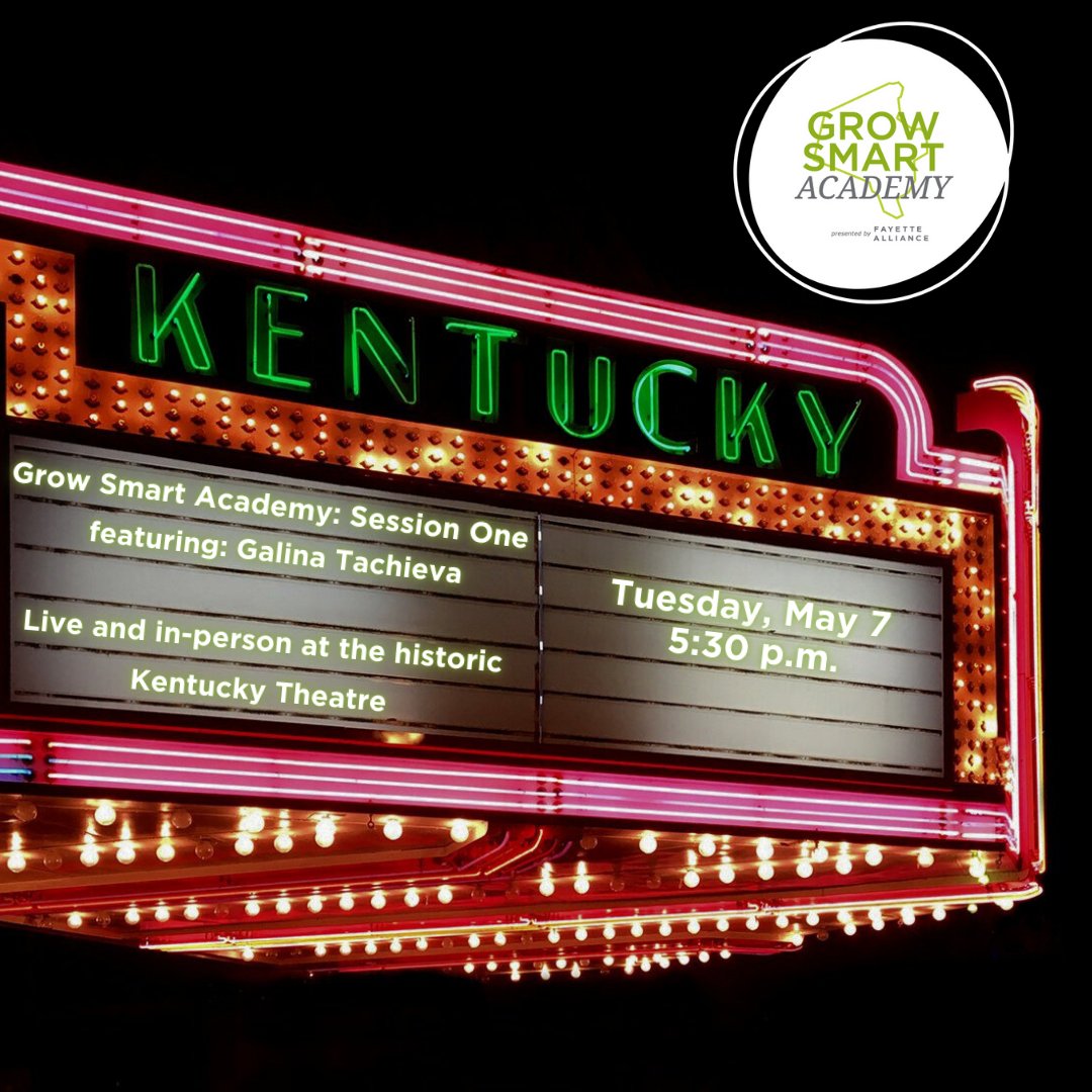 Grow Smart Academy 2024 - Retrofitting Urban Sprawl in Lexington with @GalinaTachieva kicks off @FayetteAlliance Grow Smart Academy on May 7 at 5:30p - 8:00p in Kentucky Theatre. A free community event. Registration is required. Visit, spr.ly/6011j3OiN #urbanism