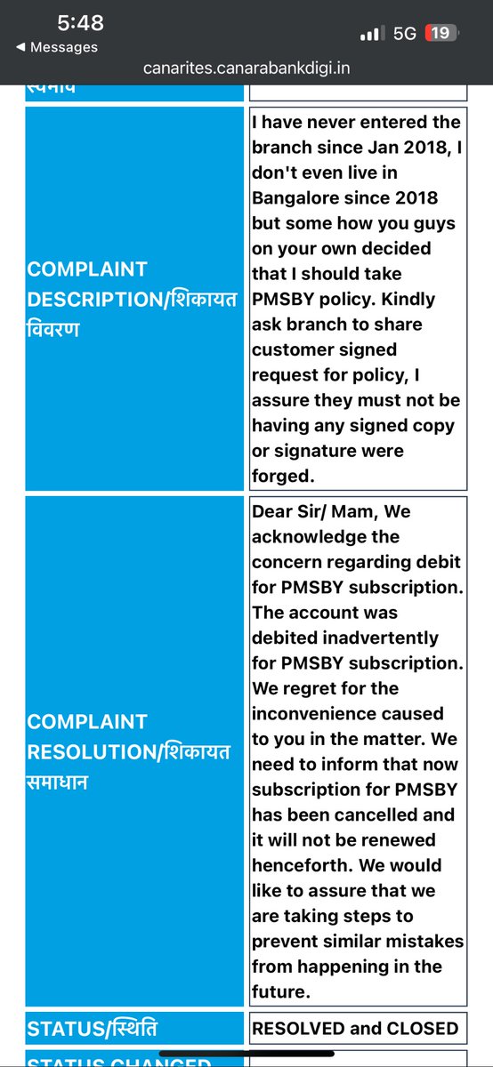 @canarabank when you have accepted the fact that you have “MISTAKENLY” issued me PMSBY, then who will issue refund of subscription paid from my account in May 2023? And why did you close complaint no. 2425FC4635 without discussion. After 20 May i am going RBI Ombudsman