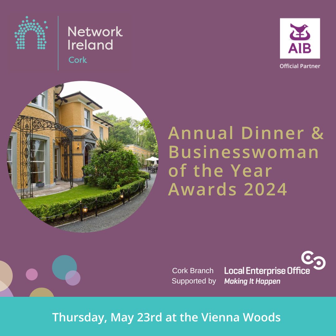 Join us @CorkViennaWoods Hotel for Network Cork’s Annual Dinner and Businesswoman of the Year Awards on May 23rd. Celebrate Cork’s leading businesswomen & their achievements! 🏆

🎟️ Book now: networkireland.ie/events/EventDe…

#NetworkIreland  #NetworkCork  #supportedbyAIB #AStepAhead