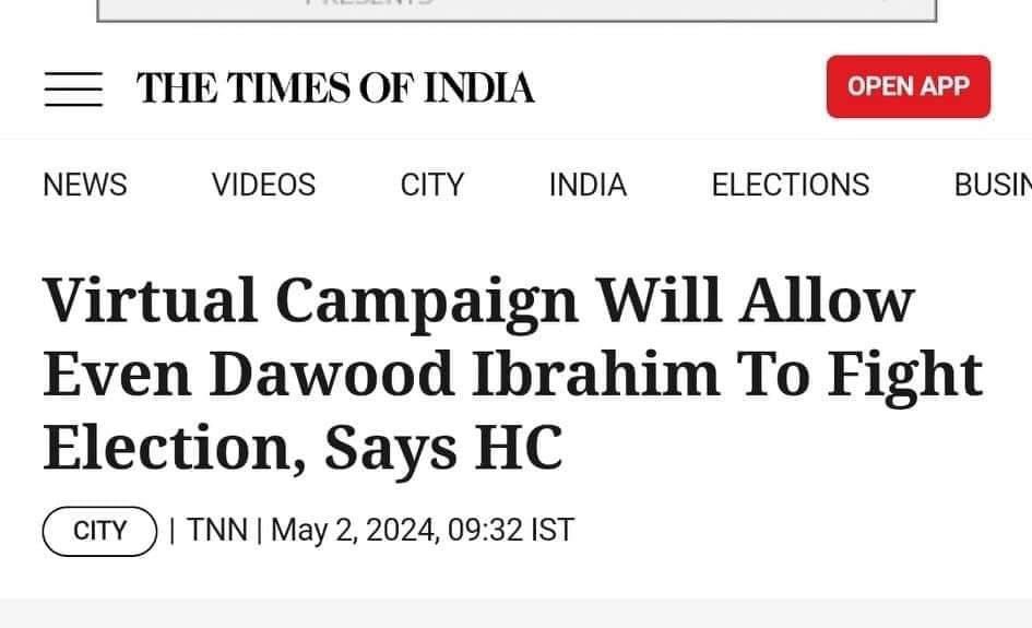 Virtual Campaign will allow even Dawood Ibrahim to fight Elections - HC to Kejriwal ...

New Topic  @dhruv_rathee ... Make a video... 🤣🤣🤣