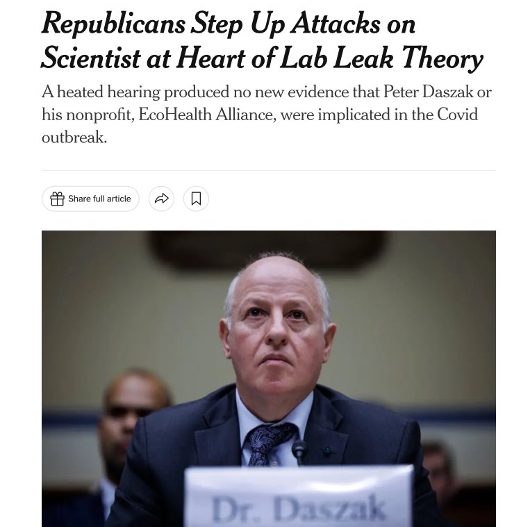 Objectively, ydays @COVIDSelect hearing was not a “Republican” attack It was a watershed moment where GOP & Dems united to sharply criticize & probe EcoHealth’s reckless research in Wuhan that likely caused COVID & demanded reforms @benjmueller & NYT are knowingly printing lies