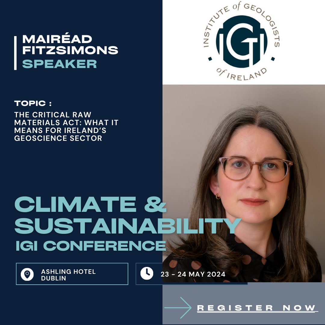 Mairéad Fitzsimons, Principal Geologist, Geoscience Policy Division @Dept_ECC, will speak @IGI_PGeo '24 Conference on Thurs 23 May. Mairéad will outline the new #CRMA & what it means for #Geoscience in Ireland. Register & find some speaker info at igi.ie/conference-202…