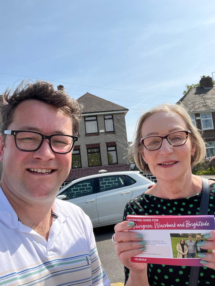 Out campaigning in sunny Shiregreen and Brightside with our wonderful candidate Mark Rusling. Vote Labour today! Polls close at 10pm - and remember your photo ID.