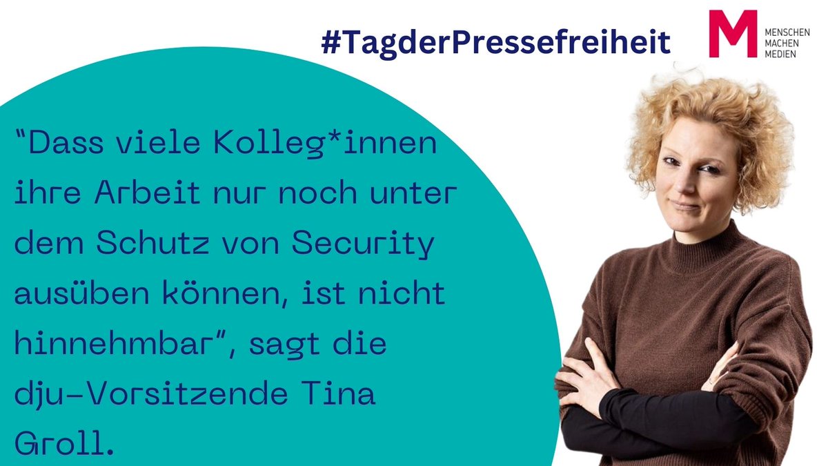 „Die Pressefreiheit ist auch in Deutschland zunehmend bedroht”, kritisiert die Bundesvorsitzende der @dju_in_verdi Tina Groll, zum Internationalen #TagderPressefreiheit. mmm.verdi.de/pressefreiheit…