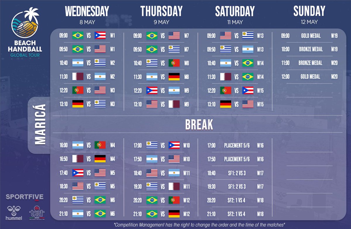 The schedule for the first stage of this year's IHF Beach Handball Global Tour has been released 🙌 Maricà, Brazil is ready 🇧🇷 

#beachhandball

Read more 👉 ihf.info/media-center/n…