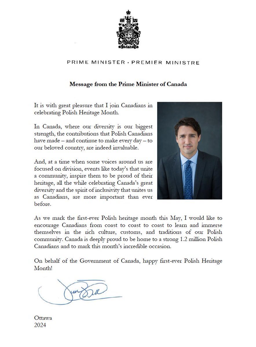 A huge THANK YOU to @CanadianPM @JustinTrudeau for joining the Polish Canadians from coast to coast to coast in celebrating the #PolishHeritageMonth in #Canada 🍁! #Poland #Canada strategic alliance remains as strong as ever! 🇵🇱🤝🇨🇦 Niech żyje Polska! Niech żyje Kanada! Long…