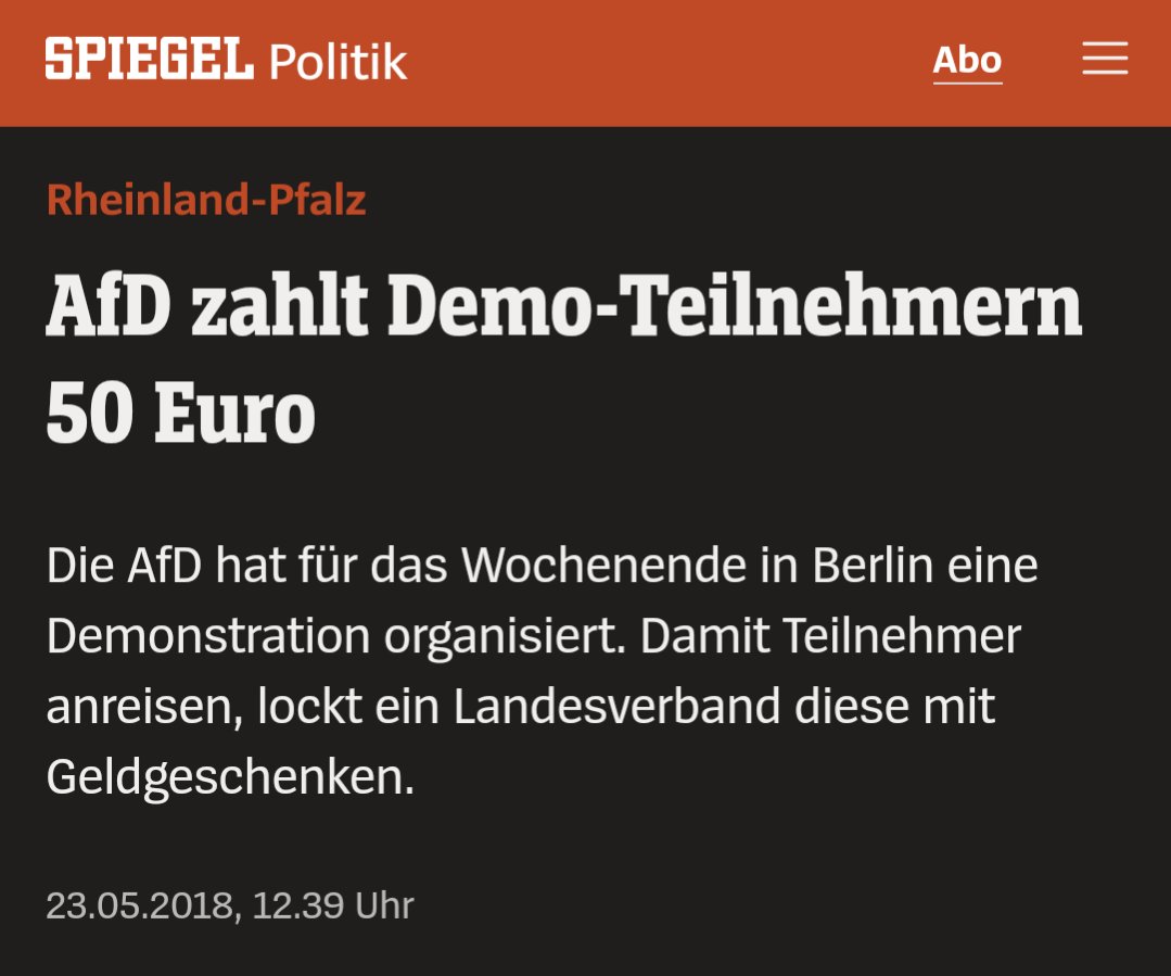 @KeinJustus @bhdcraft Der witz ist die AfD hat mal wirklich menschen Bezahlt das sie zur demo kommen und werfen es aber anderen vor ohne jemals einen Beweis zu zeigen
spiegel.de/politik/deutsc…