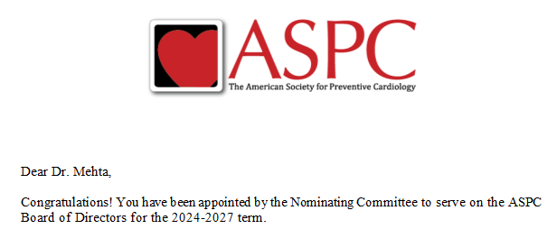 Looking forward to serving on the board & working with the exceptional team @ASPCardio to Promote the Prevention of Cardiovascular Disease @DrMarthaGulati @DrMichaelShapir David Maron @a_l_bailey