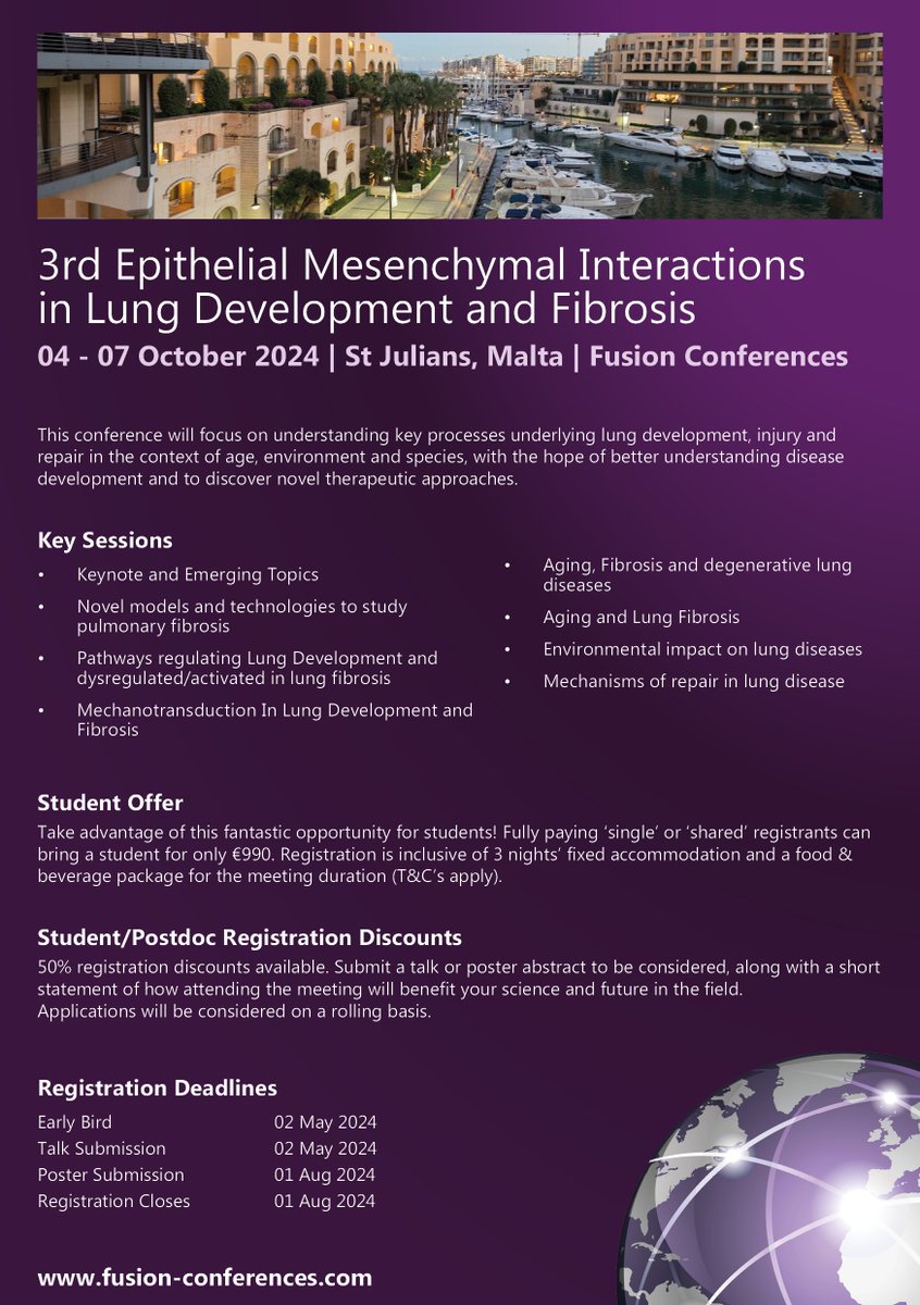 📢Talk submission & early bird close TODAY📢 🫁Register & submit: bit.ly/3Y8yOBN 💰Student & postdoc discounts available #epithelial #lung #Fusionlung24 @Delanghelab @LabStripp @ana_saganta @Tatalab_Duke