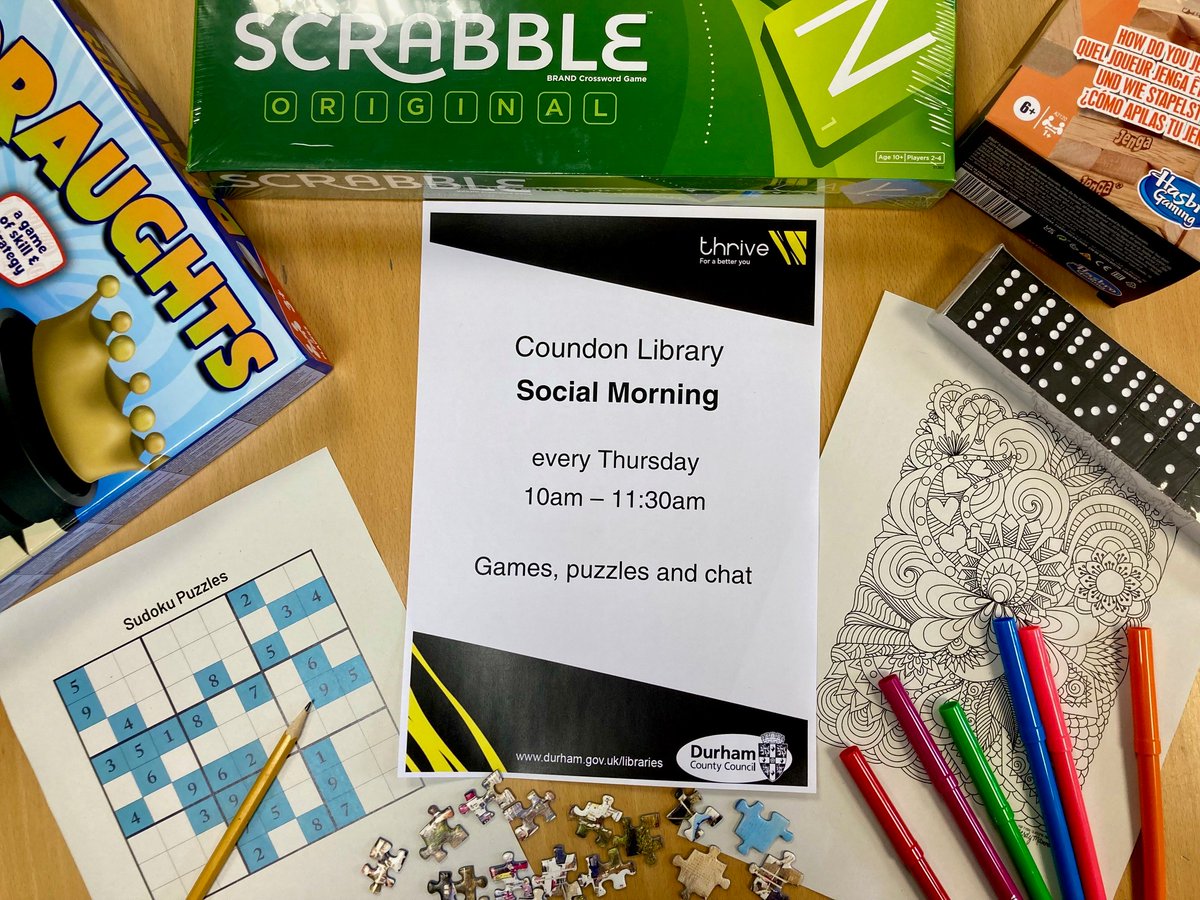 Looking for a way to spend your Thursday mornings? Why not pop into Coundon Library from 10-11:30am for their weekly Social Morning. You can enjoy books, games, puzzles or just a casual chat. You can find the library upstairs in the Eden Centre on Victoria Lane.